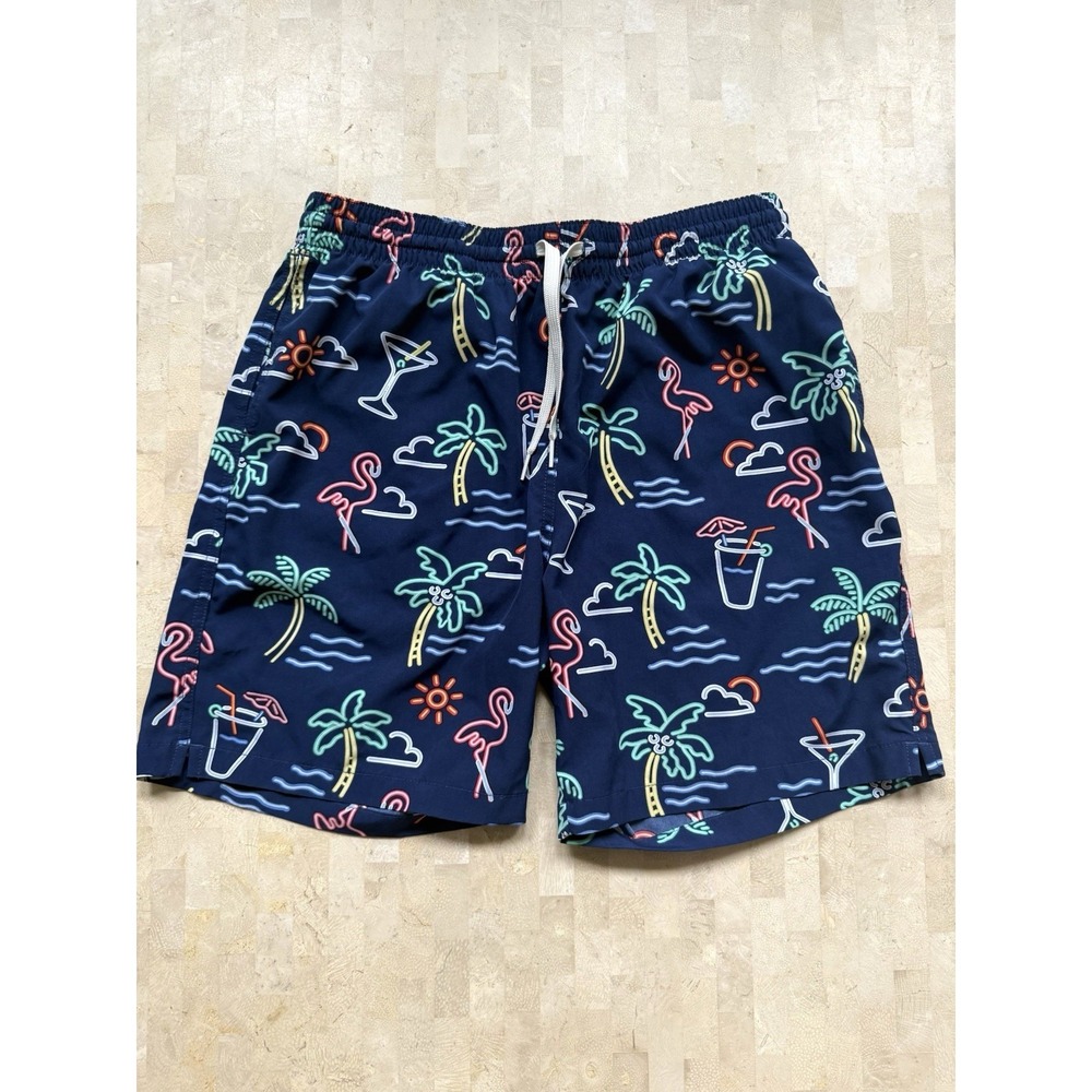 Chubbies Swim Trunks Mens Large 7 Inch Blue Neon Lights Shorts Boxer Liner EUC
